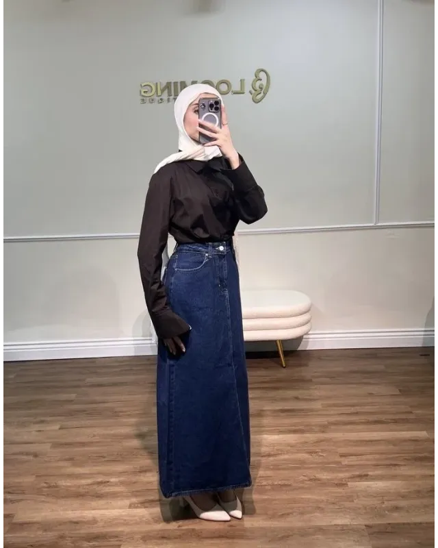 Dark Blue Denim Maxi Skirt Dark Blue Denim Maxi Skirt