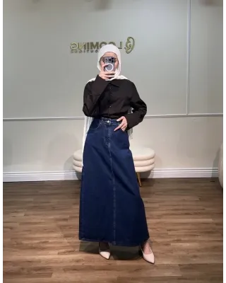Dark Blue Denim Maxi Skirt