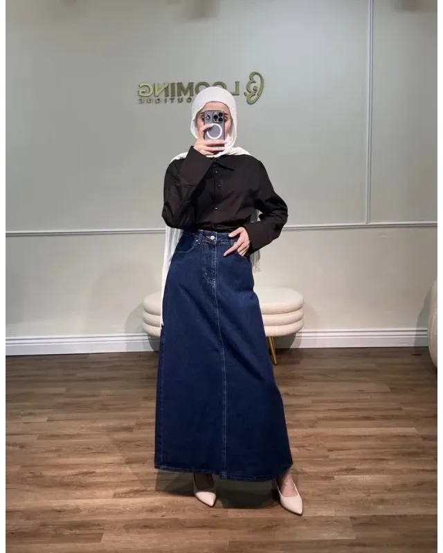 Dark Blue Denim Maxi Skirt Dark Blue Denim Maxi Skirt