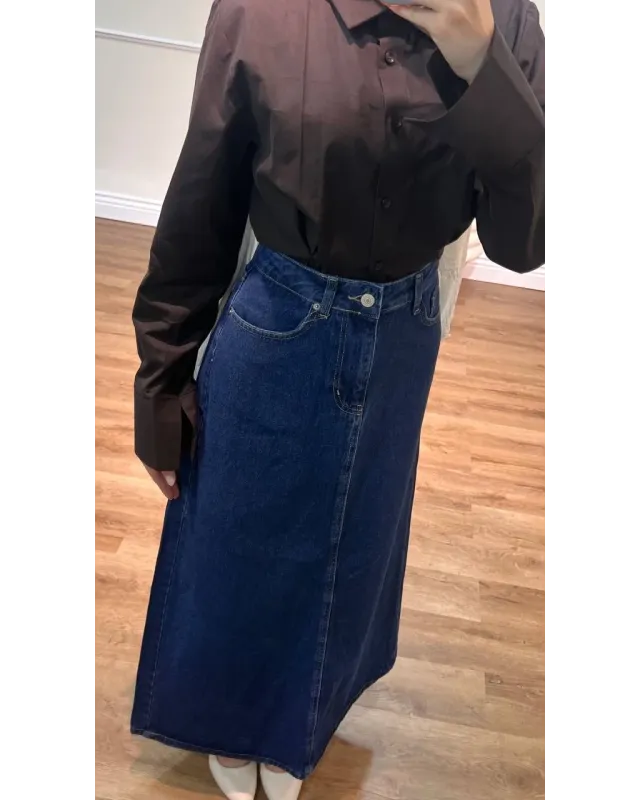 Dark Blue Denim Maxi Skirt Dark Blue Denim Maxi Skirt