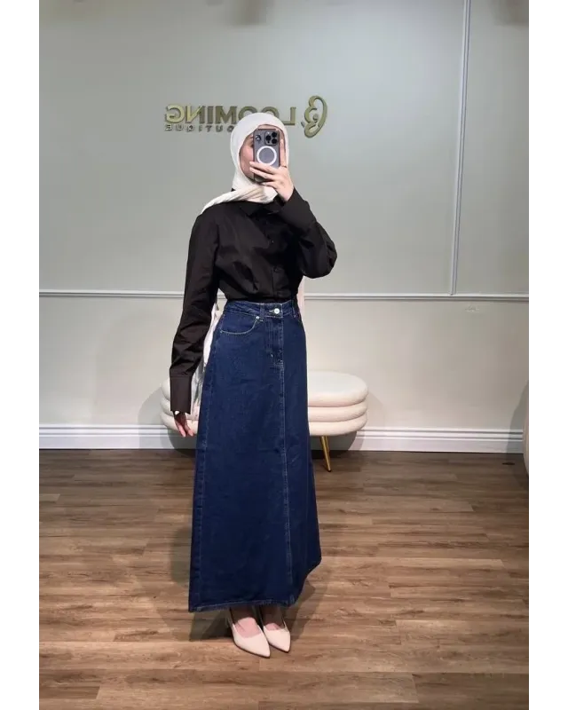 Dark Blue Denim Maxi Skirt Dark Blue Denim Maxi Skirt