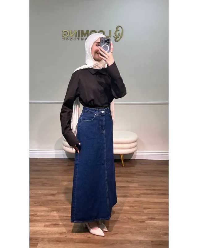 Dark Blue Denim Maxi Skirt Dark Blue Denim Maxi Skirt