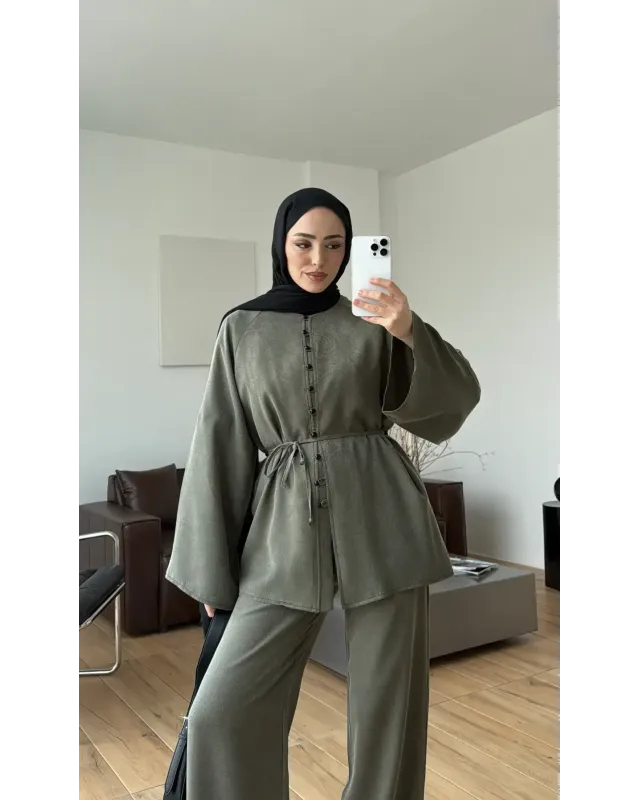 Khaki Button-Detail Set
