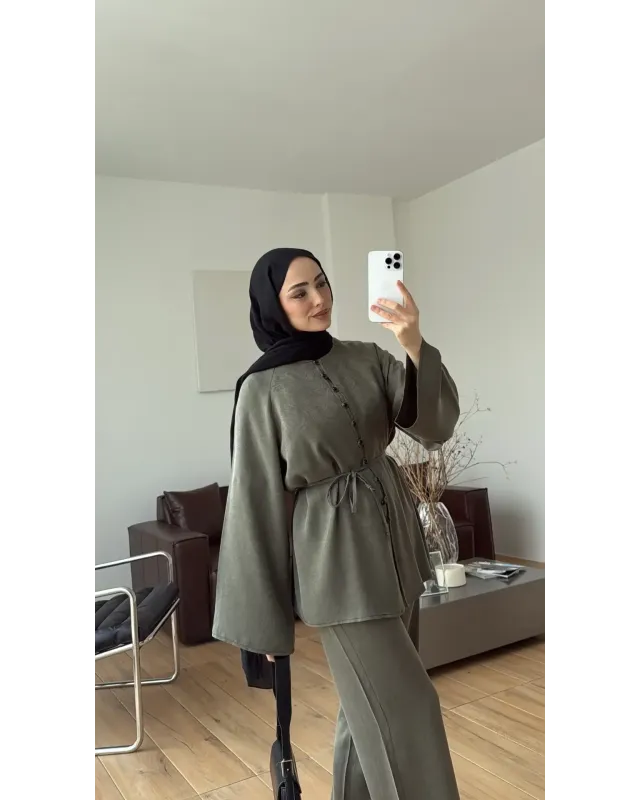 Khaki Button-Detail Set