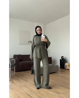 Khaki Button-Detail Set