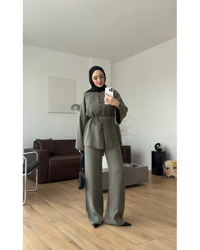 Khaki Button-Detail Set