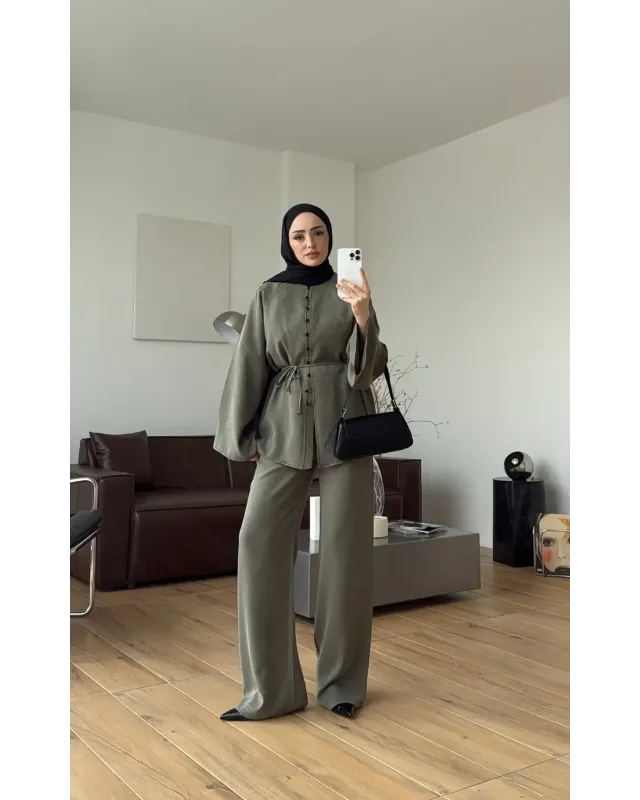 Khaki Button-Detail Set
