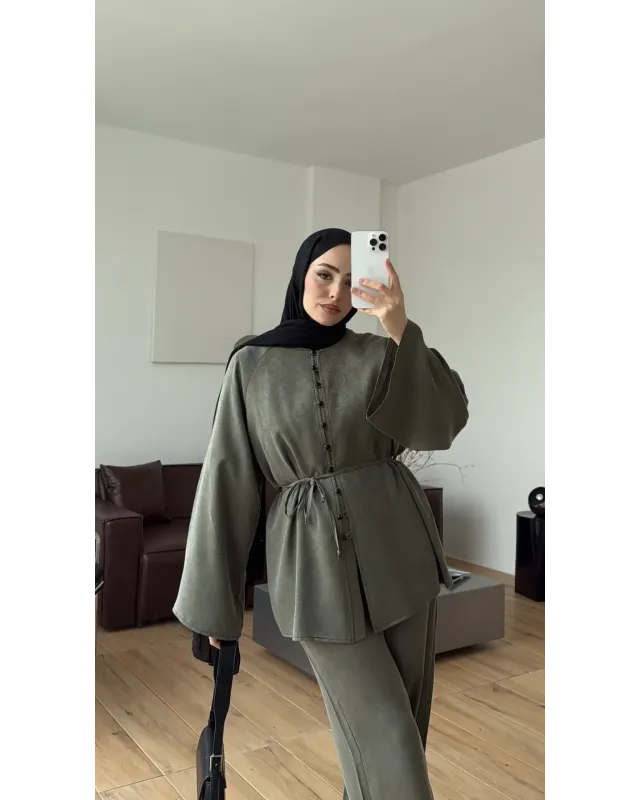 Khaki Button-Detail Set