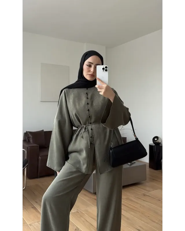 Khaki Button-Detail Set