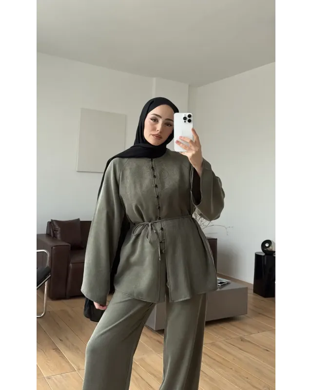 Khaki Button-Detail Set