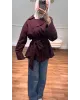 تونيك بوبلين بحزام عريض وأزرار جانبية – خمري