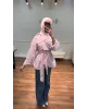 تونيك بوبلين بحزام عريض وأزرار جانبية – زهري