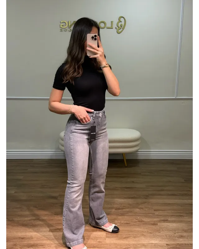 High Rise Smoky Grey Flare Jeans
