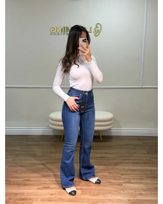 High Rise Dark Indigo Flare Jeans