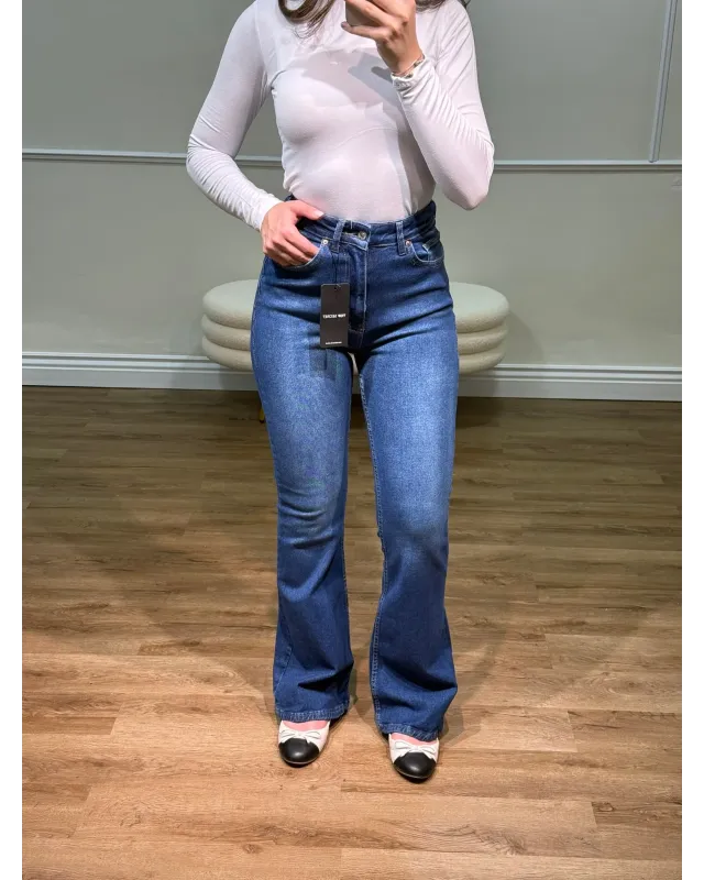 High Rise Dark Indigo Flare Jeans