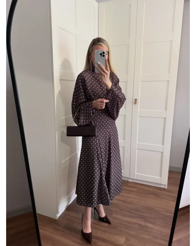 Polka Dot Bell Skirt Set – Dark Coffee
