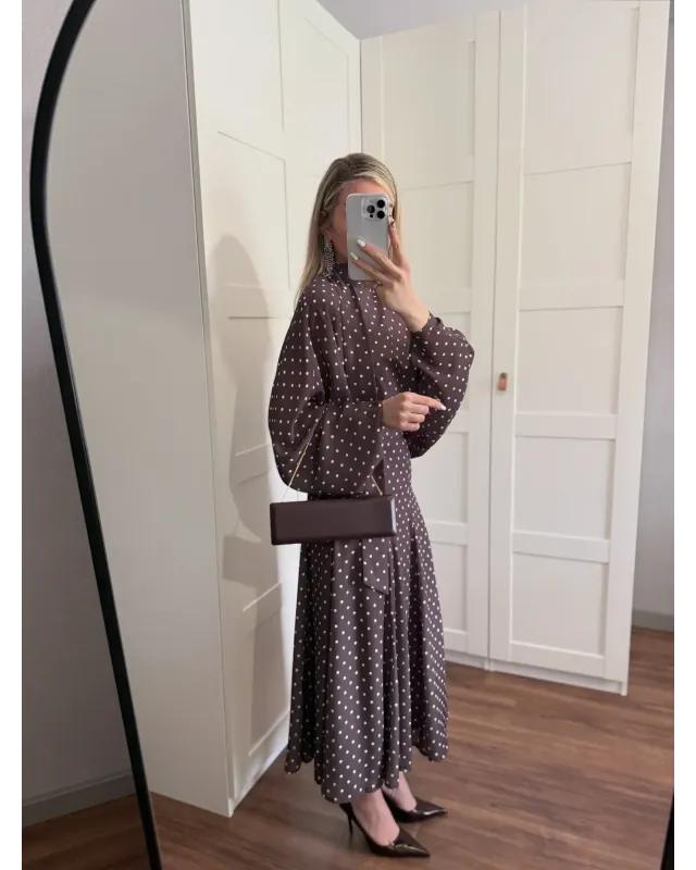 Polka Dot Bell Skirt Set – Dark Coffee