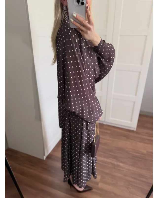 Polka Dot Bell Skirt Set – Dark Coffee