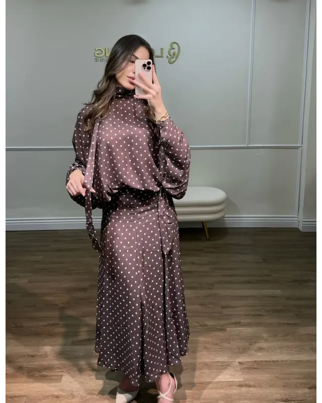 Polka Dot Bell Skirt Set – Dark Coffee