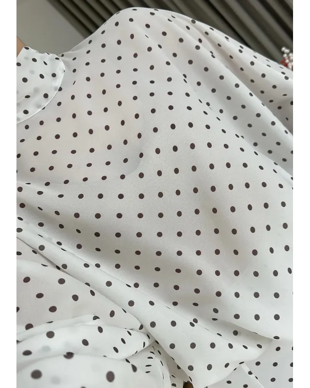 Polka Dot Bell Skirt Set – White