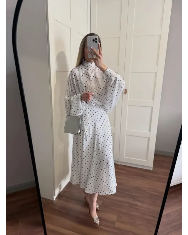 Polka Dot Bell Skirt Set – White