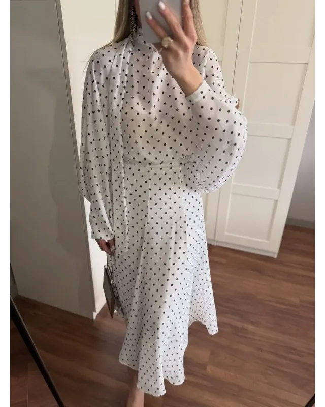 Polka Dot Bell Skirt Set – White