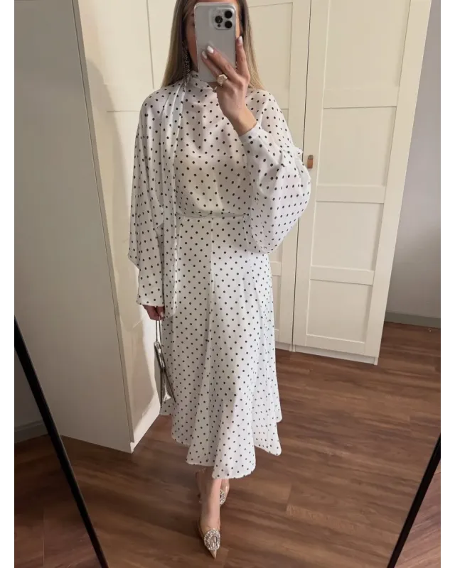 Polka Dot Bell Skirt Set – White