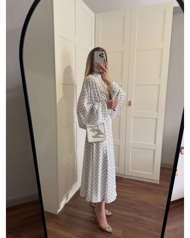 Polka Dot Bell Skirt Set – White