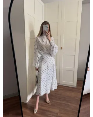 Polka Dot Bell Skirt Set – White