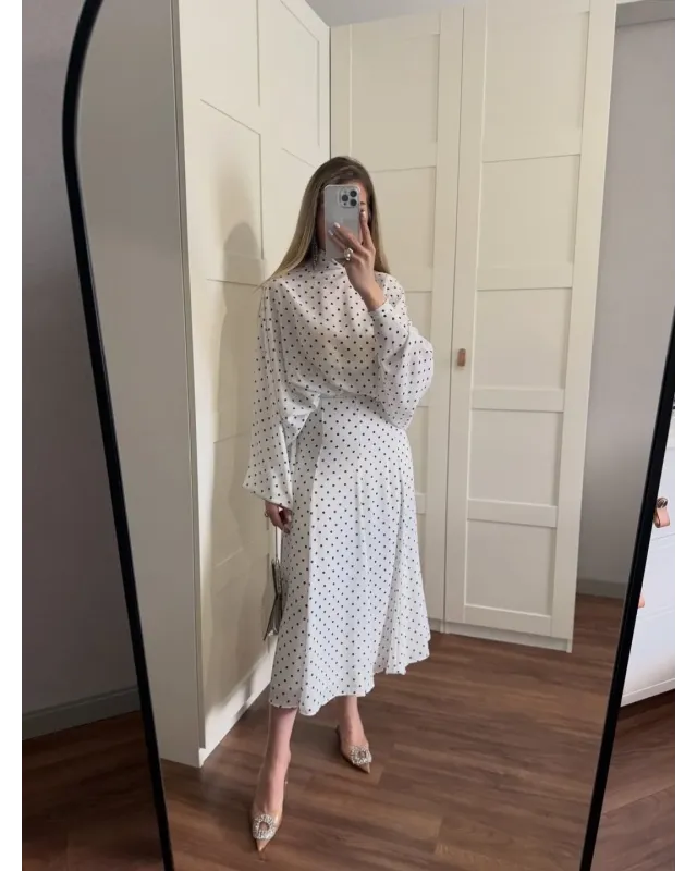 Polka Dot Bell Skirt Set – White