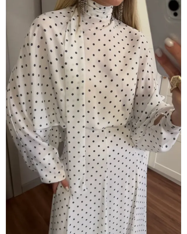 Polka Dot Bell Skirt Set – White