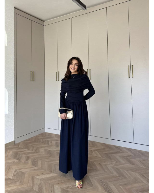 Detailed Collar Dress – Navy Blue