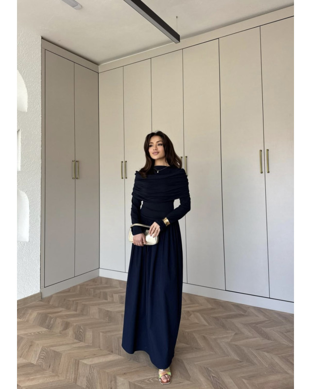 Detailed Collar Dress – Navy Blue