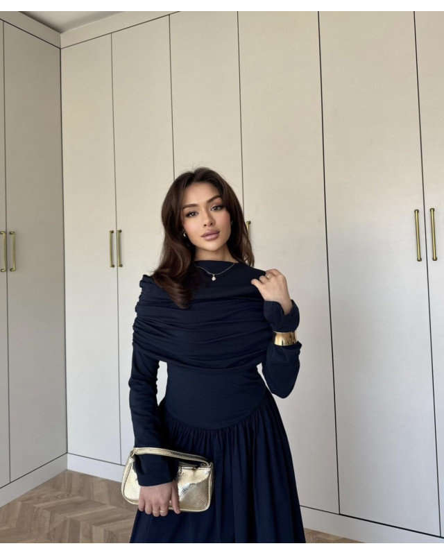 Detailed Collar Dress – Navy Blue
