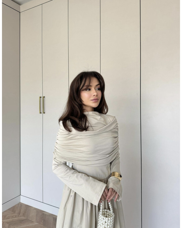 Detailed Collar Dress – Beige