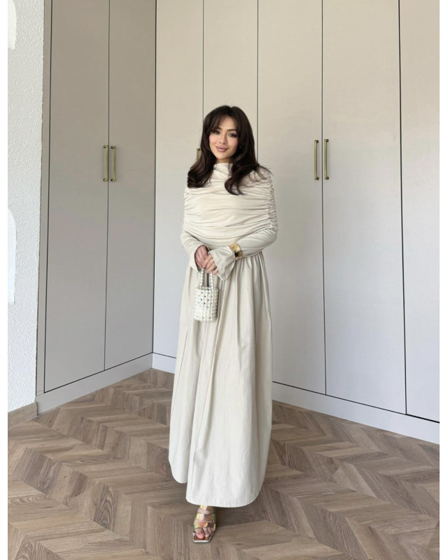 Detailed Collar Dress – Beige