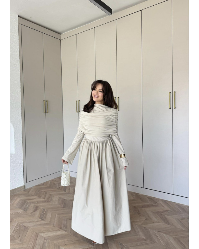 Detailed Collar Dress – Beige
