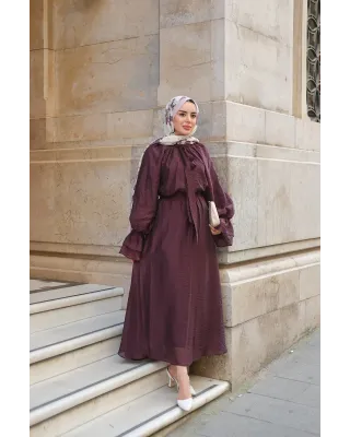 طقم تنورة شيفون مبطن - خمري
