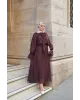 طقم تنورة شيفون مبطن - خمري