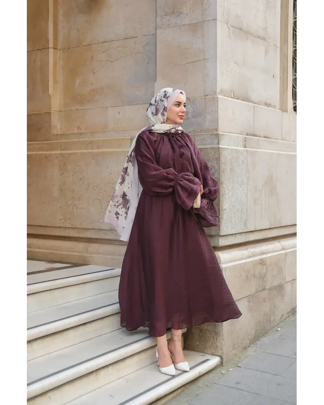 طقم تنورة شيفون مبطن - خمري