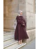 طقم تنورة شيفون مبطن - خمري