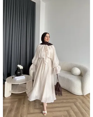 طقم تنورة شيفون مبطن - بيج فاتح