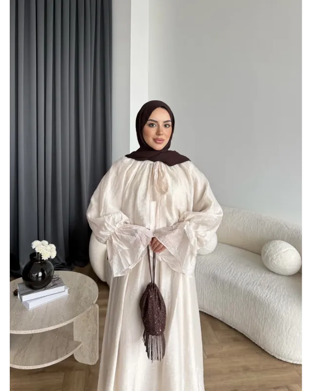 طقم تنورة شيفون مبطن - بيج فاتح