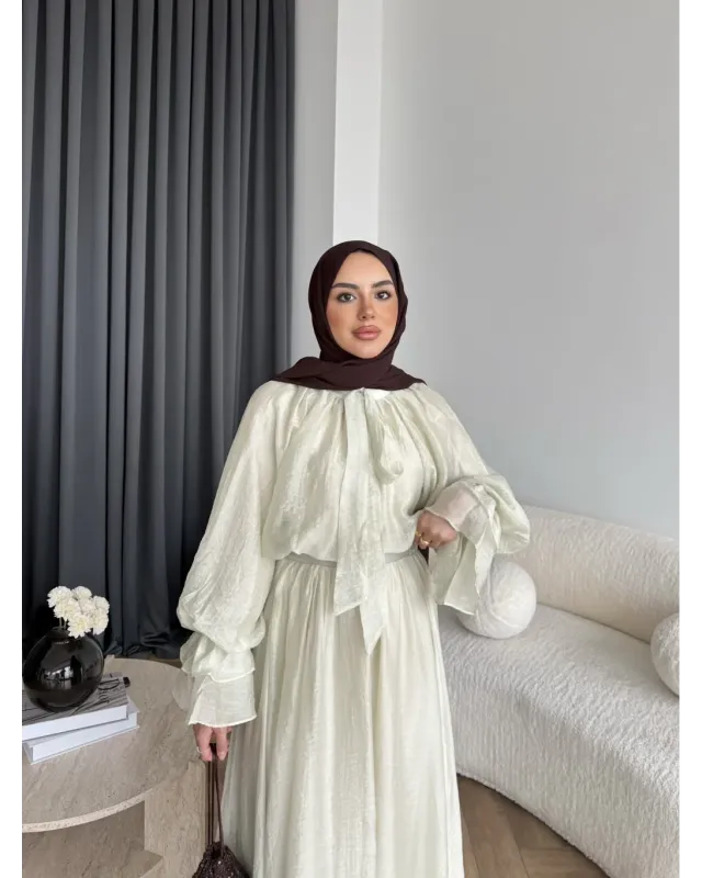 طقم تنورة شيفون مبطن - أخضر فاتح