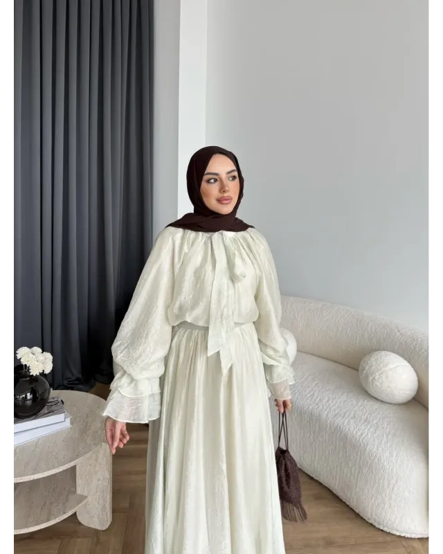 طقم تنورة شيفون مبطن - أخضر فاتح
