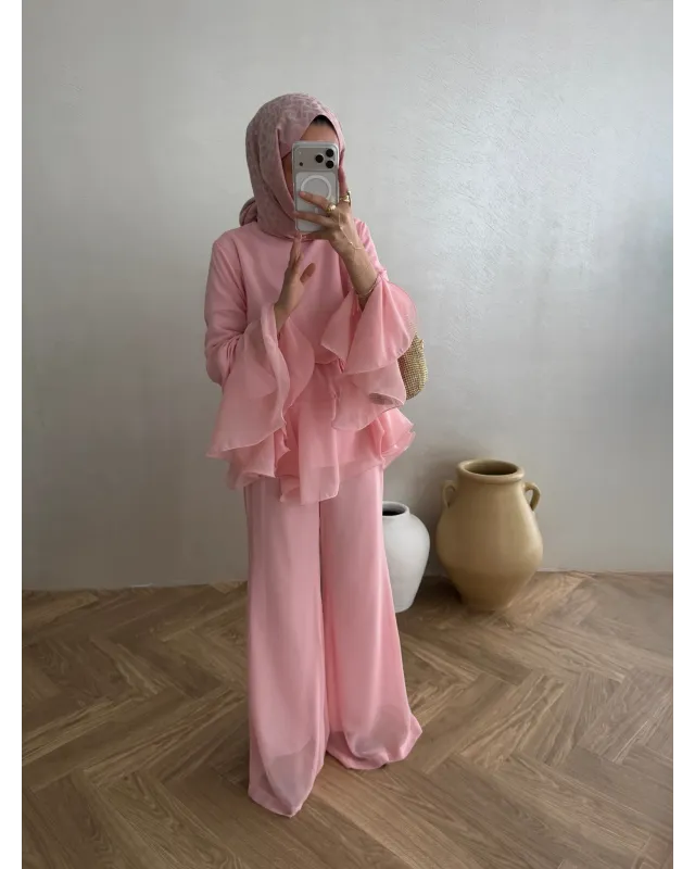 Soft Pink Layered Chiffon Set