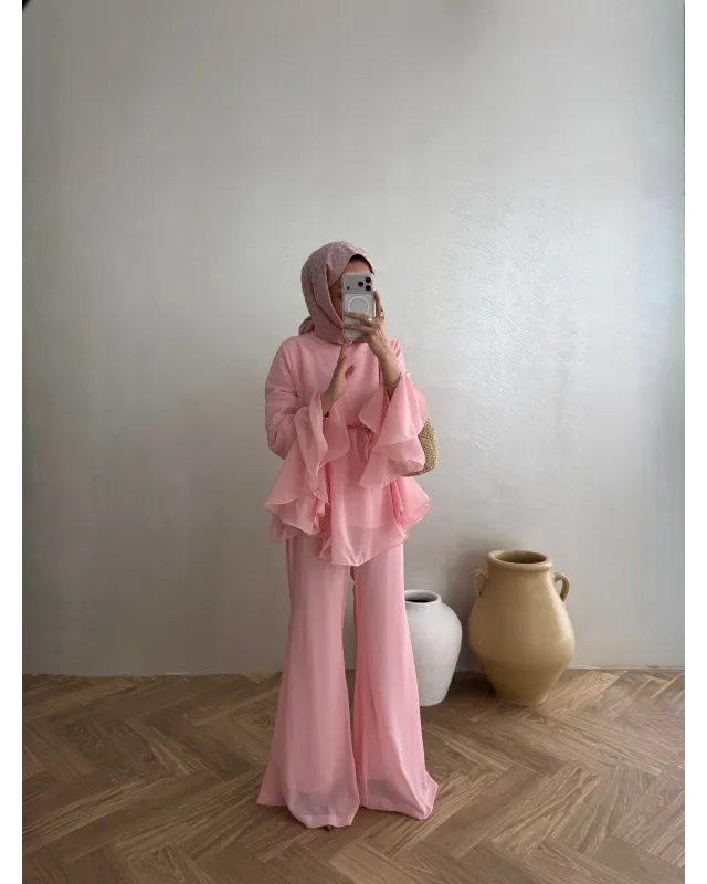 Soft Pink Layered Chiffon Set