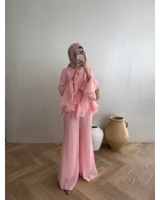 Soft Pink Layered Chiffon Set