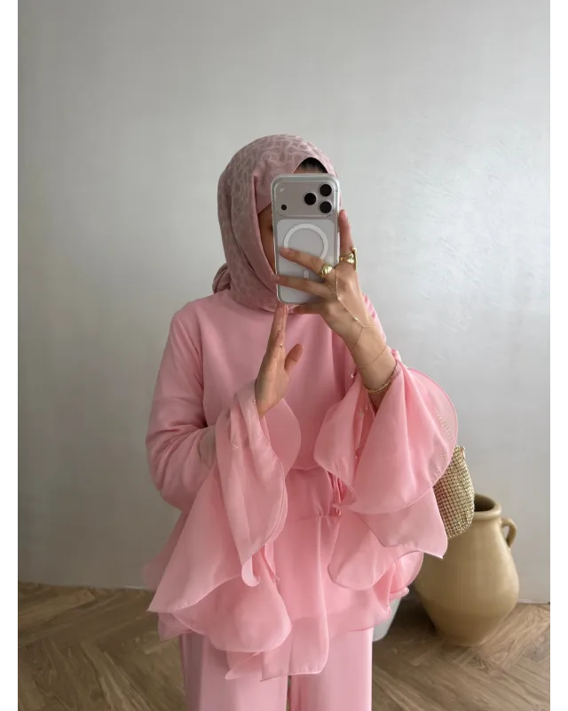 Soft Pink Layered Chiffon Set