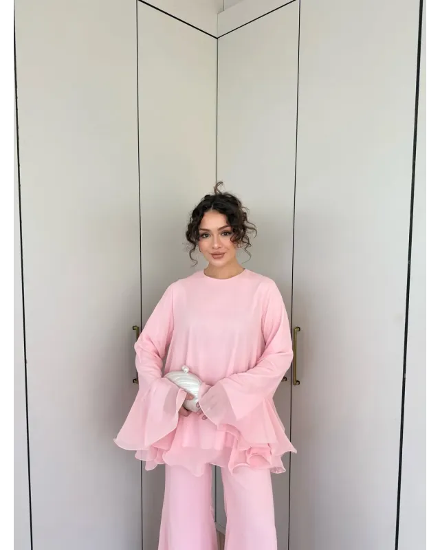 Soft Pink Layered Chiffon Set